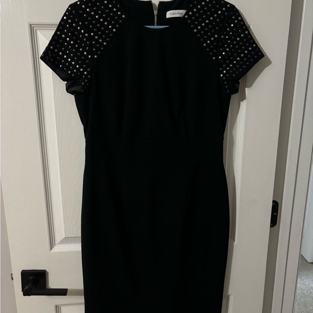 Calvin Klein Black Dress with Embellished Sleeves